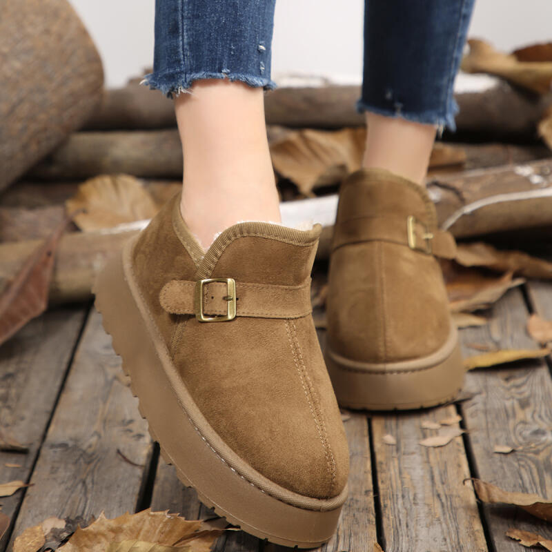 Fashion Comfort Thick Bottom Furry Snow Boots Women 2025 Winter Metal Buckle Chunky Platform Suede Ankle Boots Warm Plush Cotton Shoes
