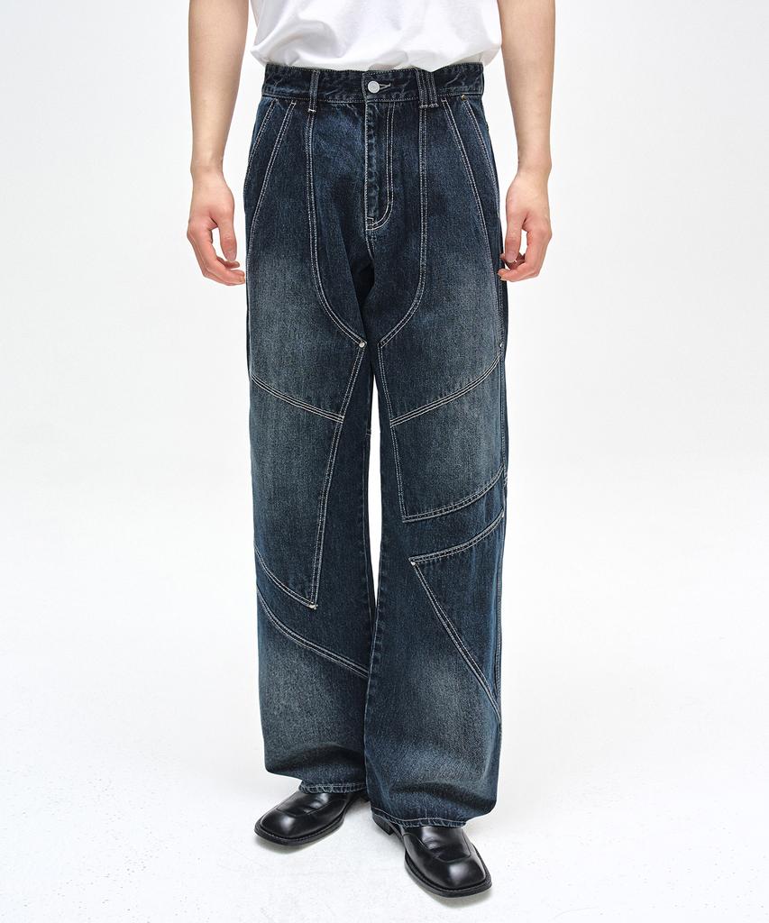 DECET Pached Rivet Wide Jeans Dcpt050Dbluea