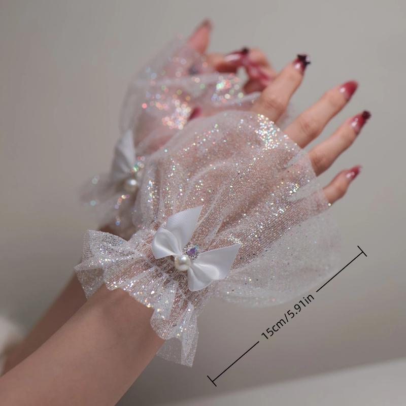 Nagel Fotoutrustning Kort Båge Nät Handled Falska Ärmar Brud Dekorativ Falsk Manschett Tyll Artikel Nageldekoration Ta Bild Bakgrund