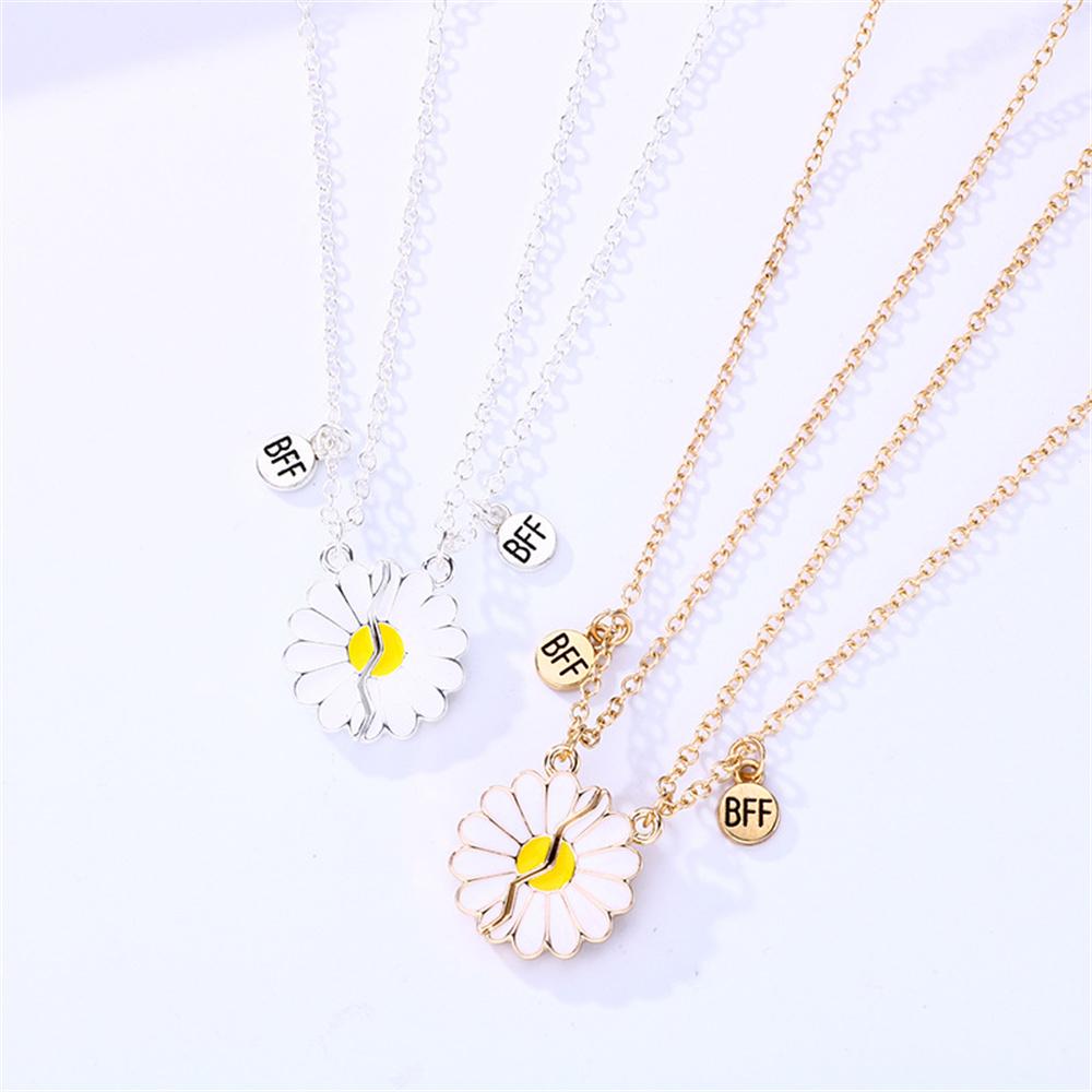 2pc Daisy BFF Necklace with Magnetism for Kids Elegant Flower Pendant Sister Necklace Girlfriend Gift DIY Women Fine Jewelry