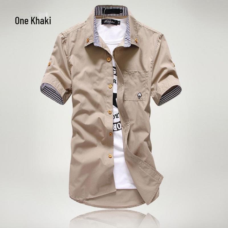 

Мужская приталенная рубашка в корейском стиле светло-зеленого цвета с короткими рукавами L хаки