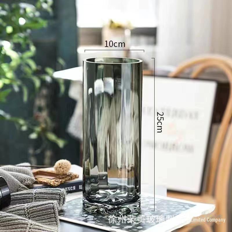 Nordic Clear Glass Vase - Elegant Straight Design for Water-Raised Bamboo or Lilies.