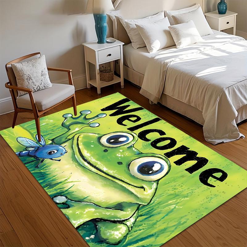 

Cute Frog Welcome Pattern Soft Area Rug Non Slip Decorative Floor Mat for Living Room Bedroom Kids Playroom Entryway 40X60cm