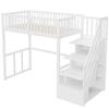 Letto a soppalco 90x200 con scala di sicurezza e contenitore, struttura del letto in legno massello di pino per bambini e adolescenti, bianco