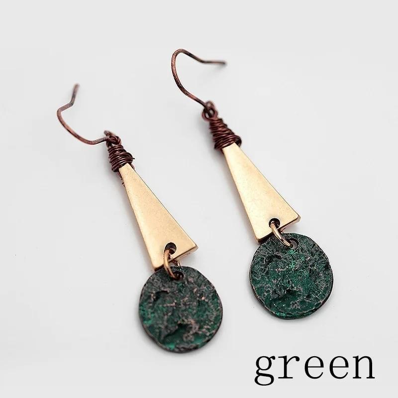 

Женские серьги-капли в виде треугольника из античного золота, винтажные серьги с кисточками из сплава, модные геометрические ювелирные серьги, подарки для девушек Green