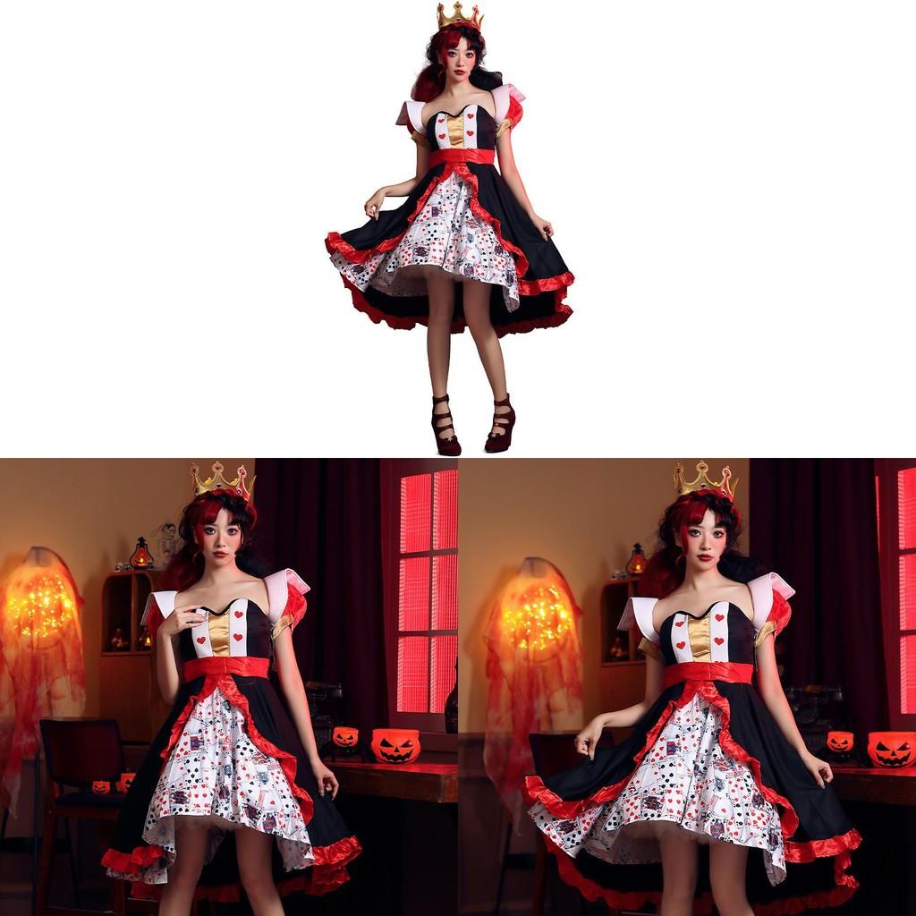 Alice In Wonderland The Red Queen Costume Dress With Polyester Fabric For Halloween Stage Performance Women