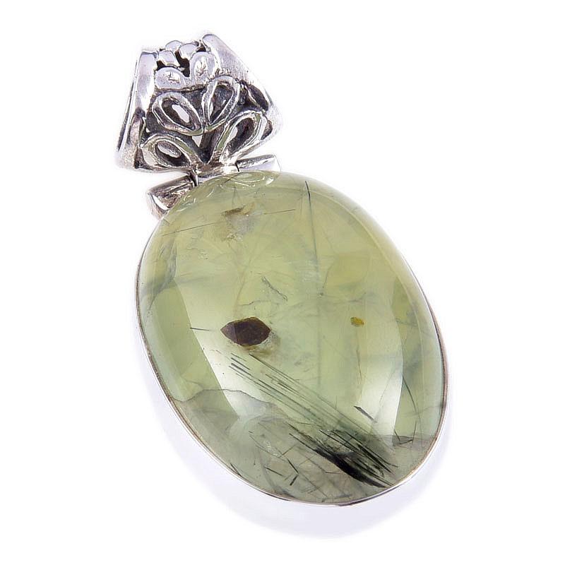 Natural Prehnite Gemstone Handmade 925 Solid Sterling Silver Pendant 1.50'' v3V43