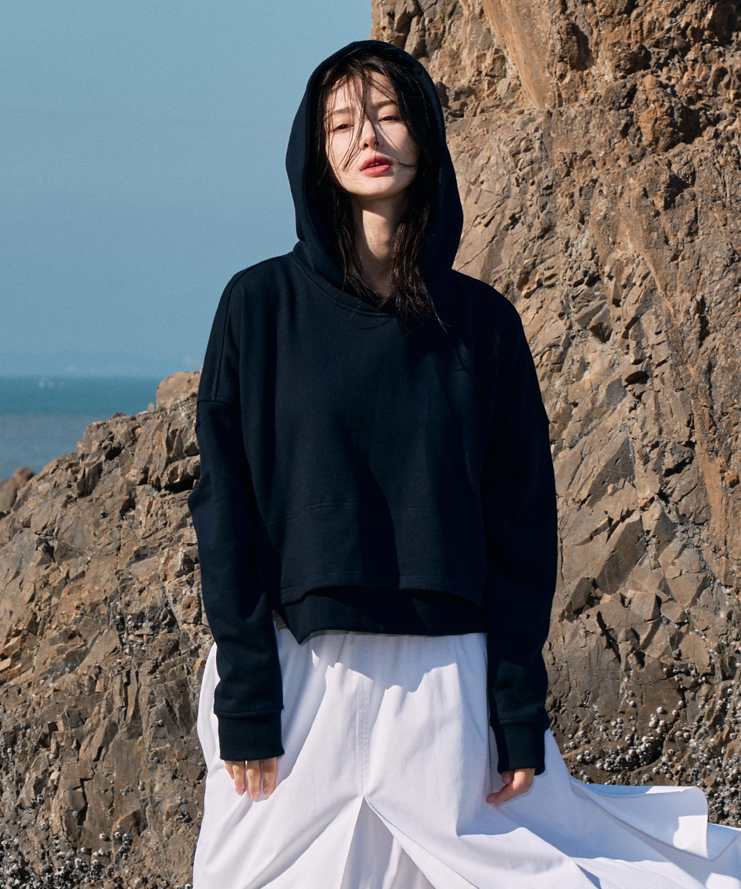 Monophobia Layered Cotton Crop Hoodie Navy Navy/Free
