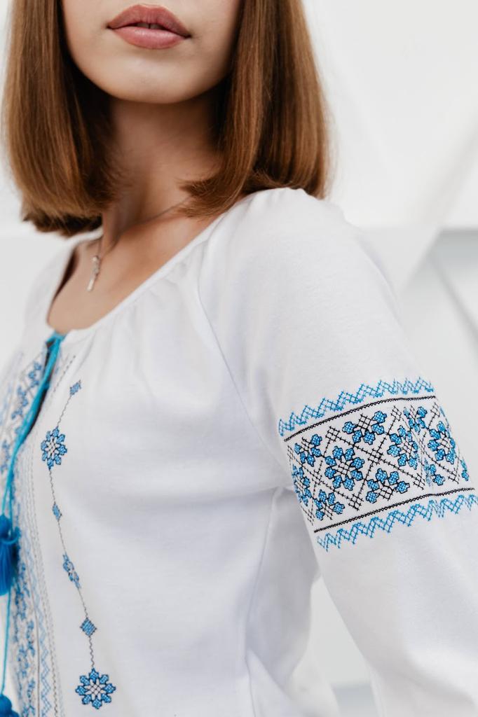 Elegant Ukrainian Vyshyvanka Blouse for Women – Rich Embroidery On Smooth Interlock,  Any Season, 8607-038-22 HC