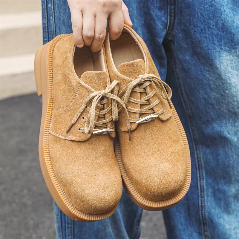 

Men s Youth Trendy Big Toe Thick Sole Heightened Shoes Mens Lace-up Suede Leather Casual Derby Shoes 38