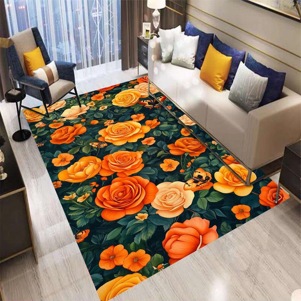 Color Flowers Retro Bohemian Style Carpet Living Room Sofa Bedroom Kitchen Entrance Door Mat Non-Slip Washable Home Decor Rug