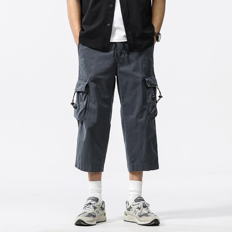 Overalls summer new men's casual loose men's eight-point pants retro trendy brand men's high-end pants