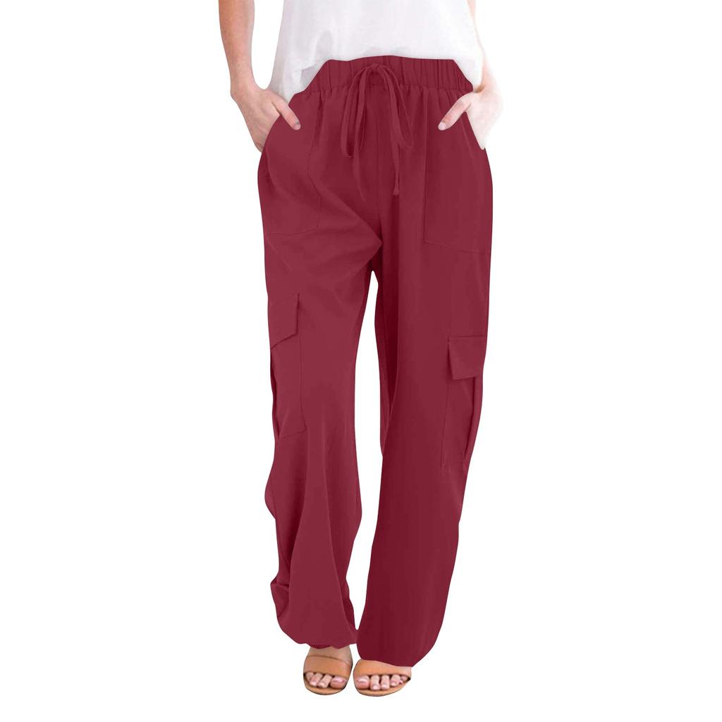 Women's Spring Fashion All-match Drawstring Solid Color Pocket Casual  Pants
