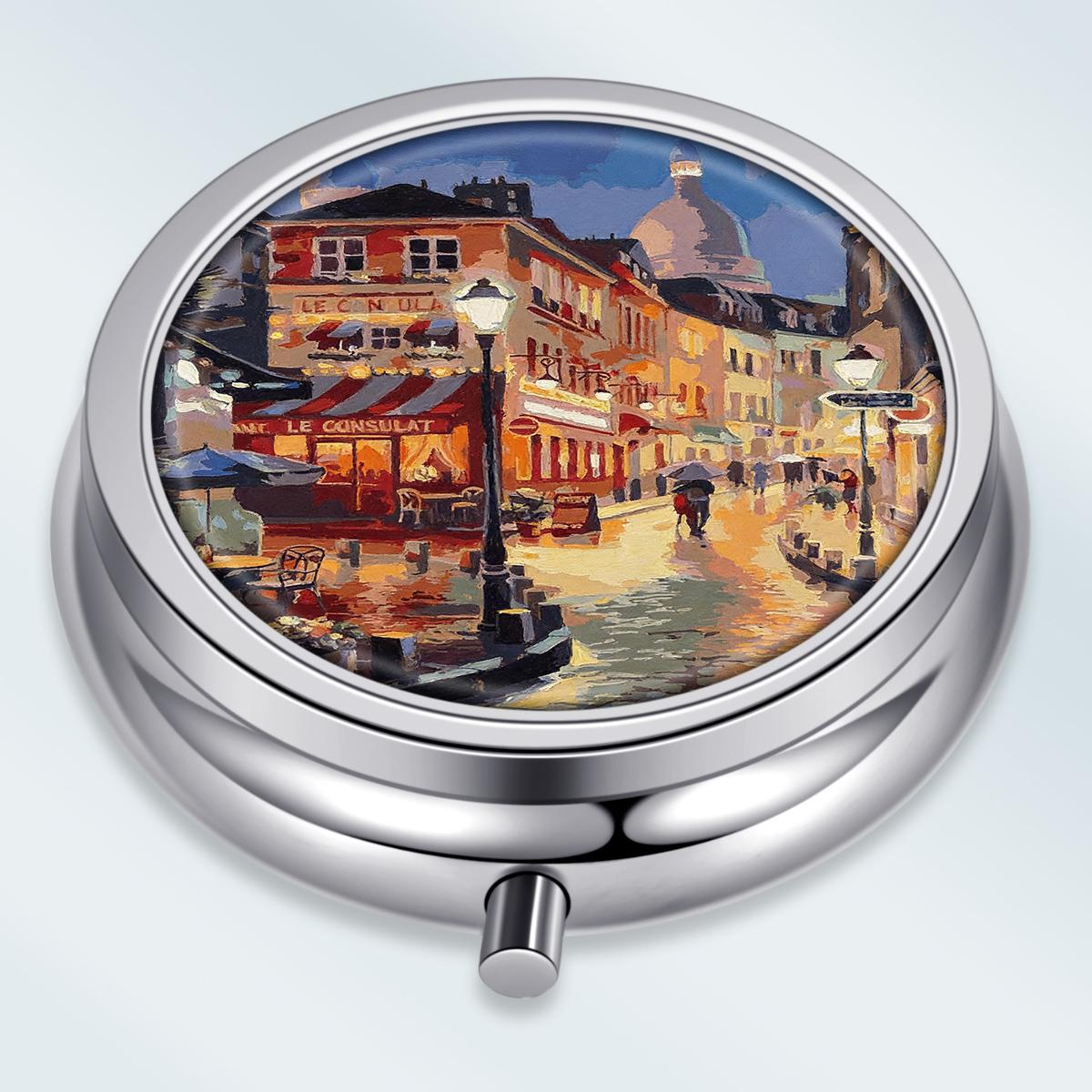 

Portable Pill Box with 3 Compartments, Mini Metal Medicine Organizer Case, Cute Printed Pill Container for Vitamins, Pills, Jewelry, Travel, Daily Use різнокольоровий