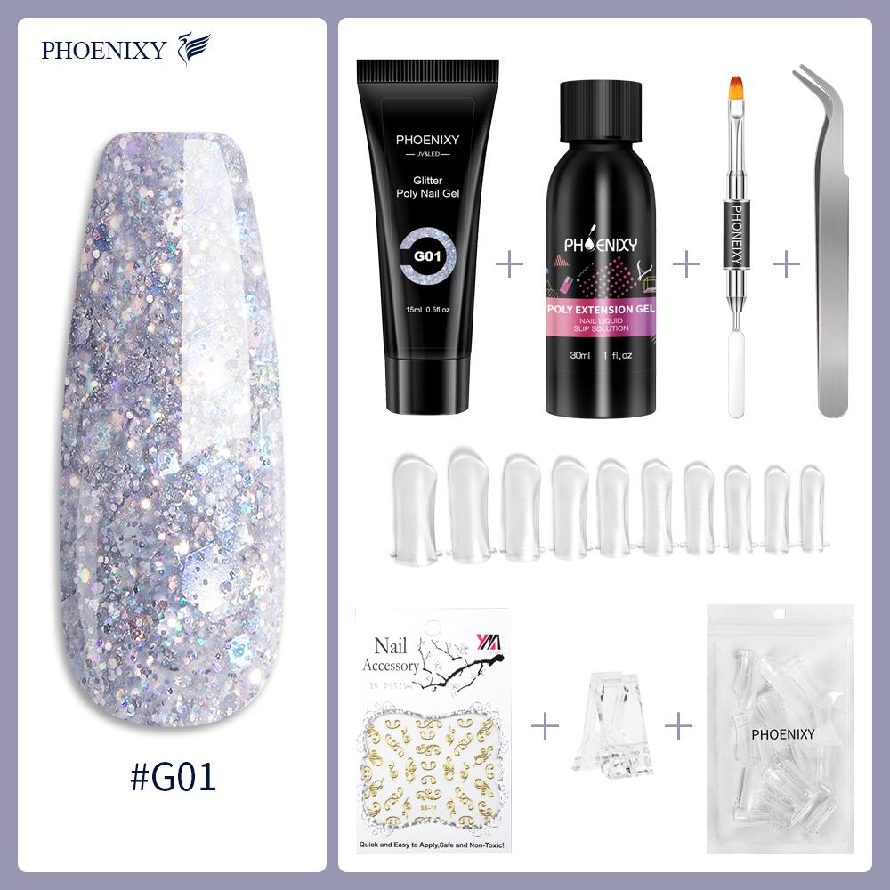 

PHOENIXY 15 мл набор поли гелей для наращивания ногтей прозрачный камуфляжный цвет форма кончика ногтей кристалл УФ-гель гель для ногтей