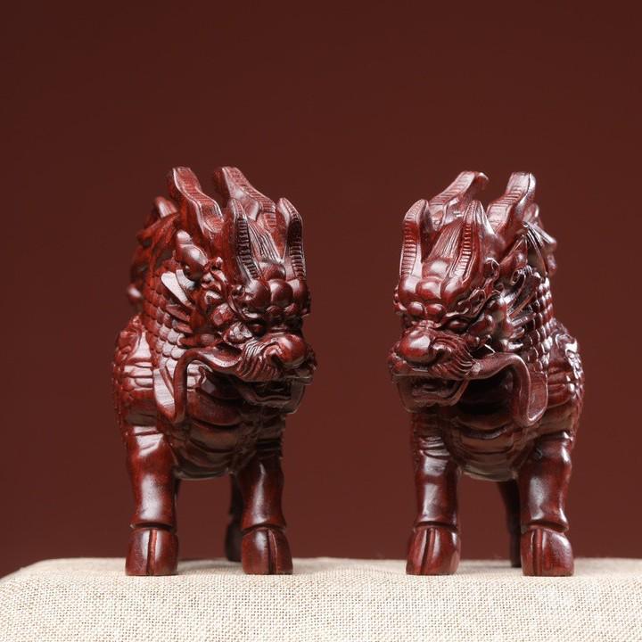 Zambia Blood Sandalwood Qilin Carving: Creative Wooden Ornament for Home or Office Decor, Ideal Gift.