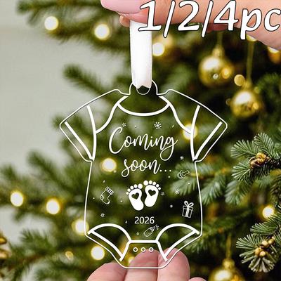 1-4PC Acrylic Christmas Tree Hanging Decor Pregnancy Announcement Ornament Gift for New Expecting Parents Xmas Hanging Ornament