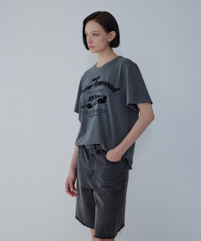 Bobeu Racing Graphic Pigment Washed T-Shirt_Charcoal 7156240005