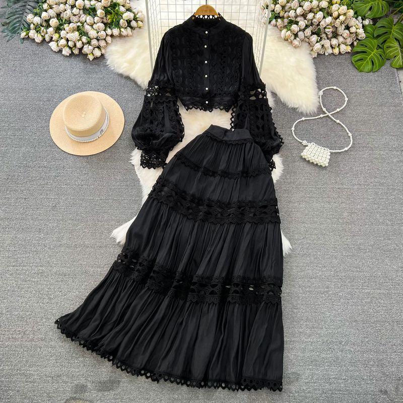 Vintage Court Style Lantern Stand Collar Lace Fashion Suit