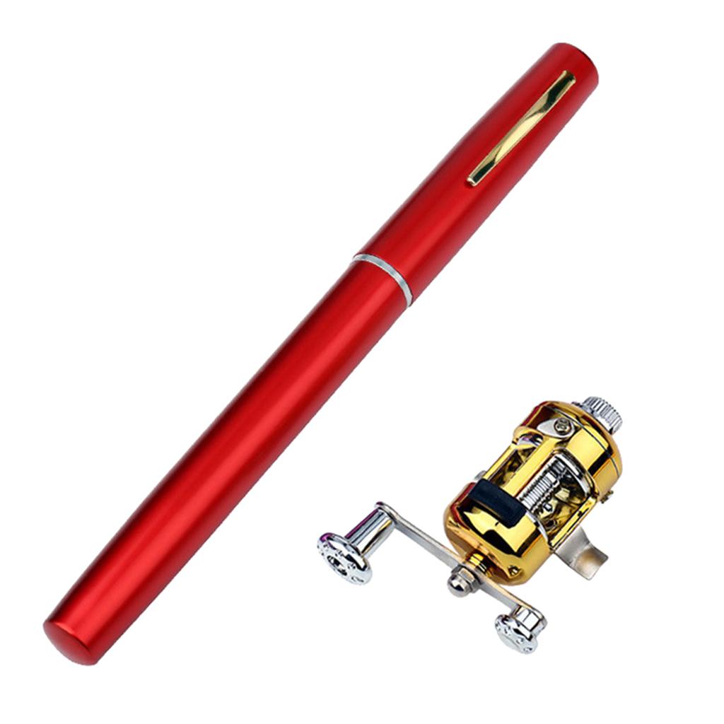 Pocket Telescopic Fishing Tackle Rod Aluminum Alloy Fiberglass Pole Reel красный