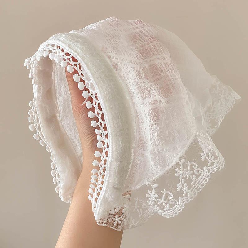 The New Summer Ins High-end Lace Headscarf Pastoral Style Baotou Triangle Scarf Headband Female Light Luxury Headdress Hair Accessories