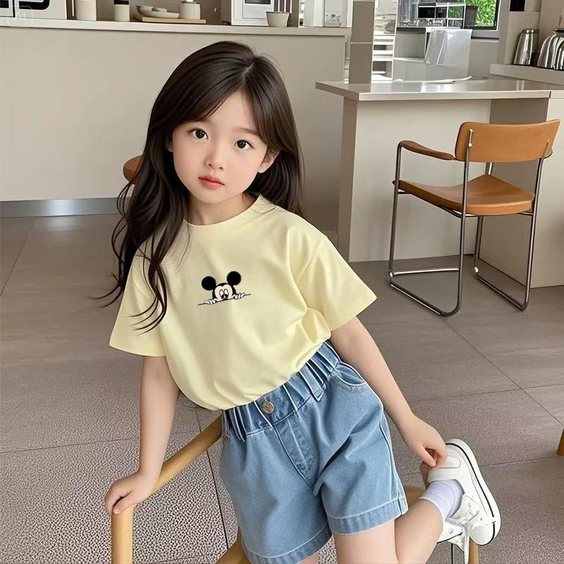 Kids Summer Cotton Loose Short Sleeve T Shirt Boys Girls Thin Round Neck Half Sleeve Top Fashionable Cartoon Print