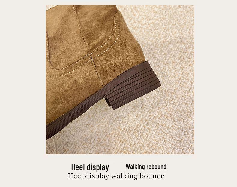 Women's Retro 8cm Height-Boost Mid-Calf Martin Boots - Slim Fit, Pleated Design, Versatile for Autumn/Winter