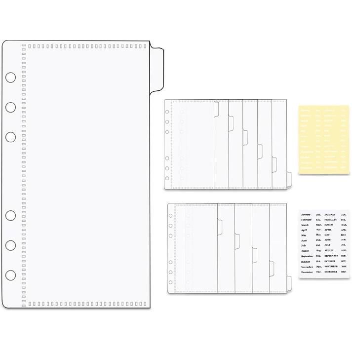 12PCS A5 Binder Pockets Clear Binder Dividers with Pockets and Tabs Cash Envelopes for 6-Ring Budget Binder Loose-Leaf Pockets Dividers with 2PCS