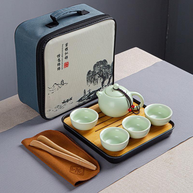 Travel tea set, Dingyao Kung Fu ceramics, one pot and four cups