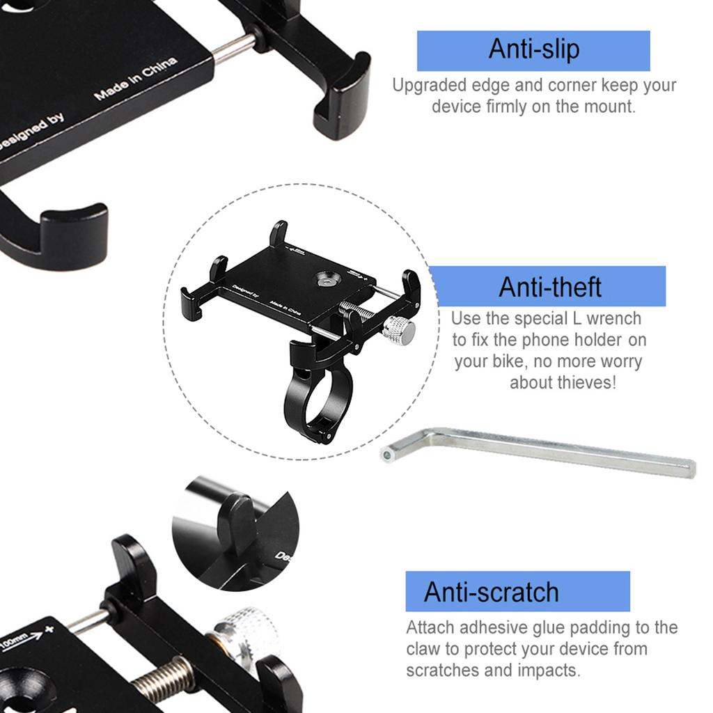   Anti-slip     Phone Holder Mount Aluminum Bike Handlebar Mobile Phone Holder Handlebar Clip Stand for 3.5-6.2inch Smart Mobile Phon
