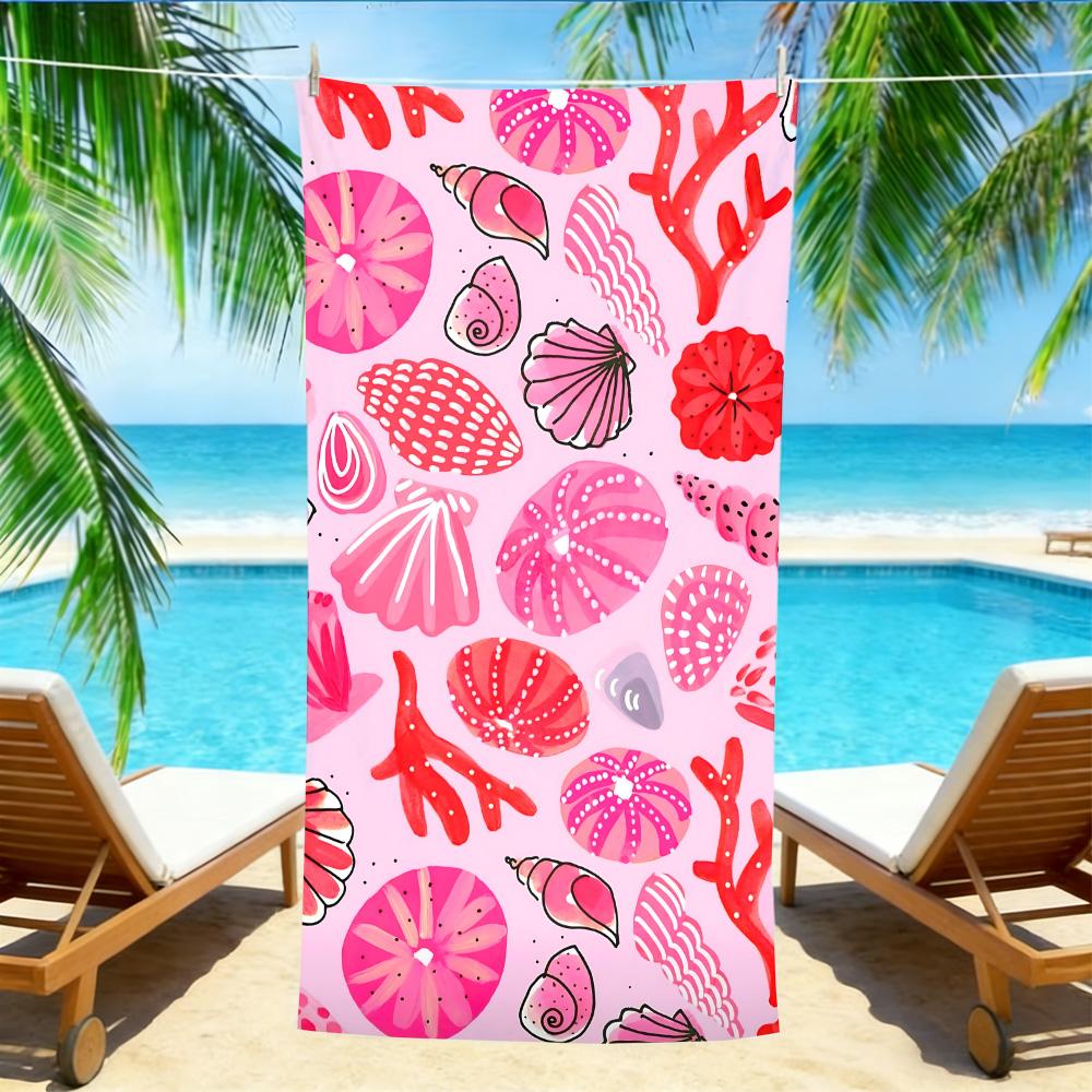 

Pink Coral & Seashell Beach Towel – Oversized Quick Dry Sand Free with Vibrant Red & Pink Print for Summer W30*H60(CM)