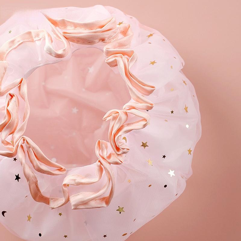 Double Layer Starry Sky Design Thick Waterproof Shower Cap Star Pattern Bathroom Hair Salon Supplies Bath Hat Bonnets for Women