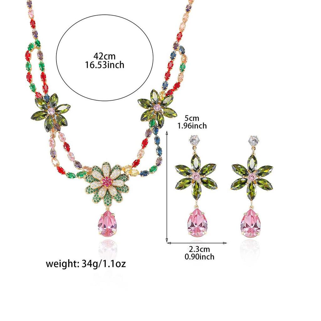 Cross-Border Trendy Zircon Earrings & Colorful Flower Necklace Fresh Collarbone Chain Jewelry