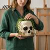 Kreatives Gartengeschenk Halloween Retro Totenkopf Pflanzgefäß Gruselig Gotisch Menschlicher Kopf Blumentopf Harzbehälter Skelett Süßigkeitenschale Dekoration für