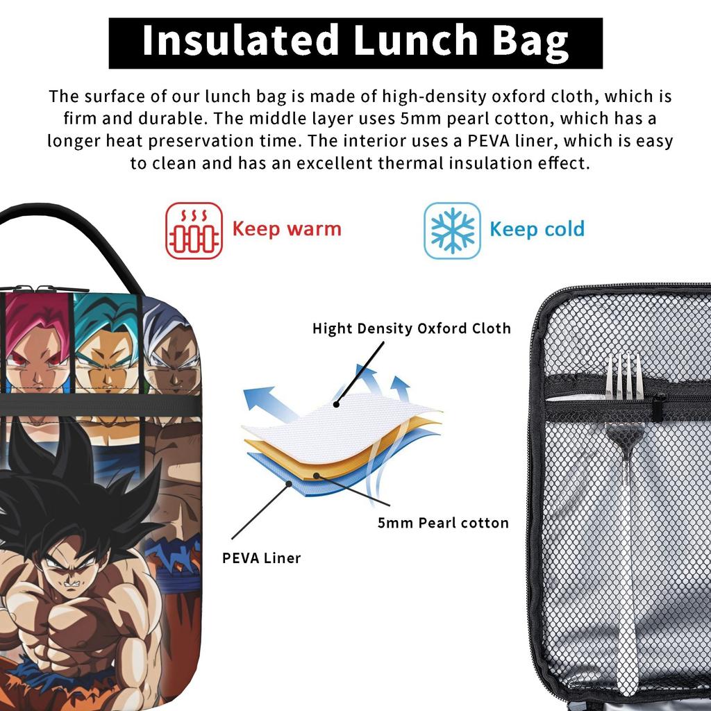 Goku Plus Shenron Borsa Termica per Pranzo Borsa Frigo Riutilizzabile, Contenitore per Pranzo Kakarot DBZ Borsa Spaziosa Porta Pranzo Borsa per Cibo Lavoro Gite