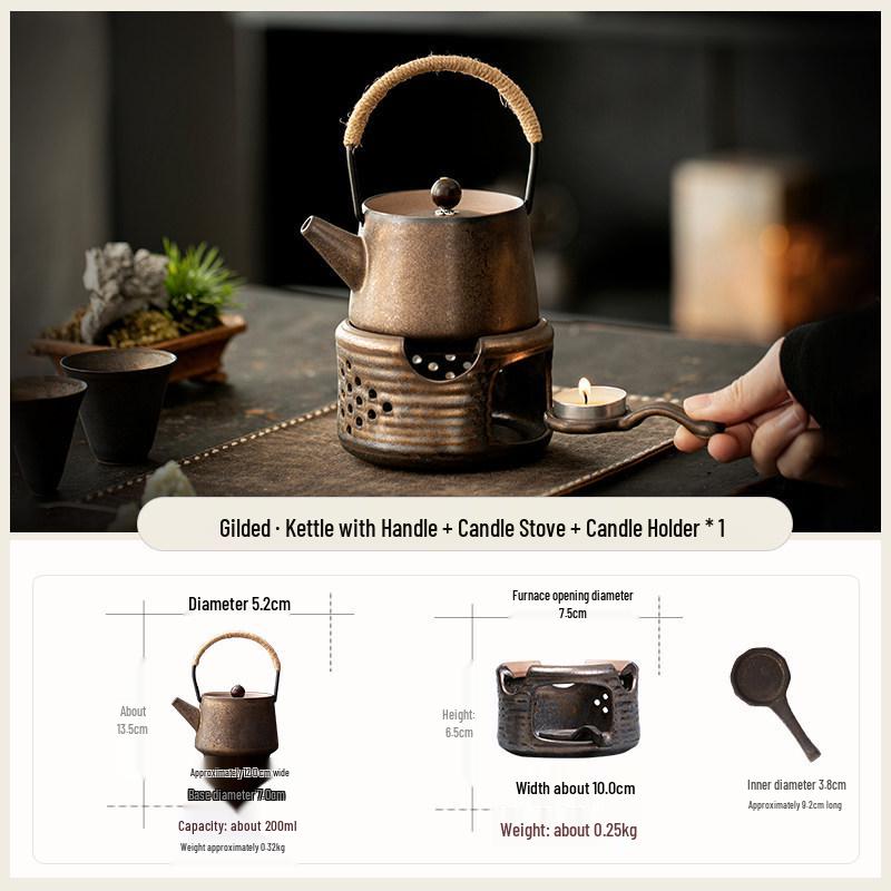 Retro Gilded Handle Teapot Warmer Set for Gongfu Tea with Teacups and Dry Brew Tray