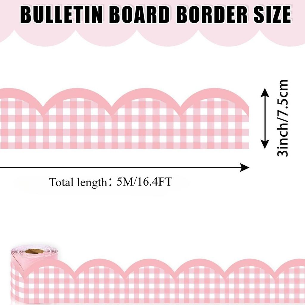 Pink Grid Bulletin Board Border -16.4ft Self-Adhesive Decorative Trim for Classroom Blackboards,School, Home & Office Wall Decor