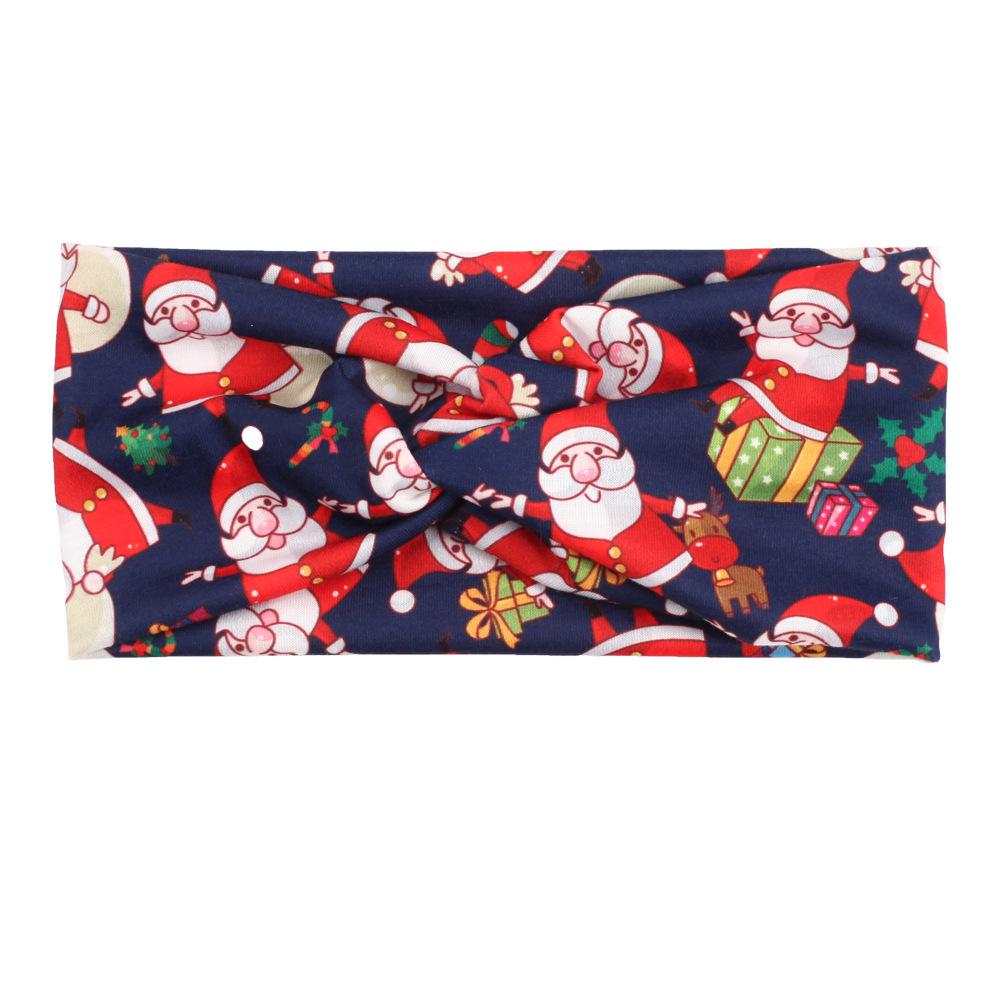 Bandeau de Noël Père Noël & Bonhomme de neige avec clochettes, bois de renne et motif canne de Noël - Design élastique noué