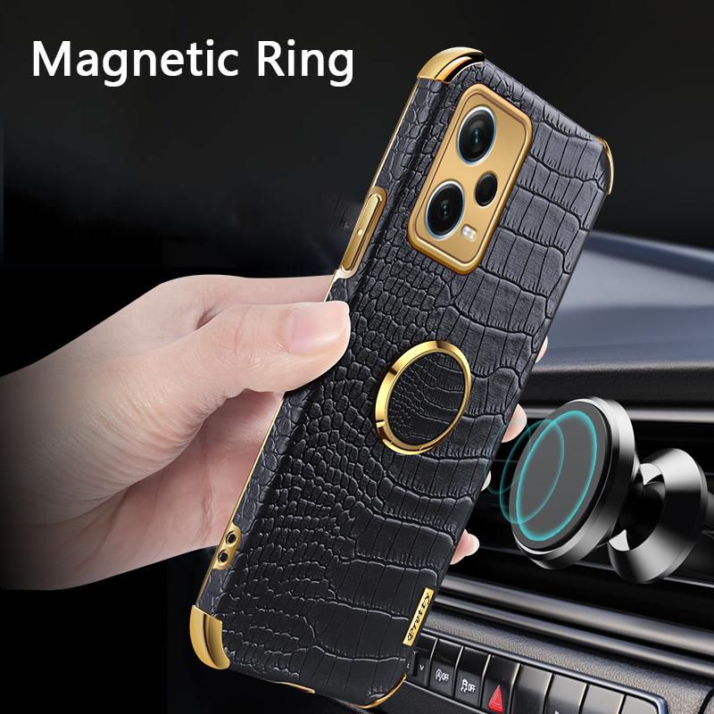 Crocodile Leather Texture Plating Soft Case for Redmi Note 12 Pro Plus 12s Note 12 4G 5G 12C 11S 11 Pro Magnetic Ring Holder Stand Cover