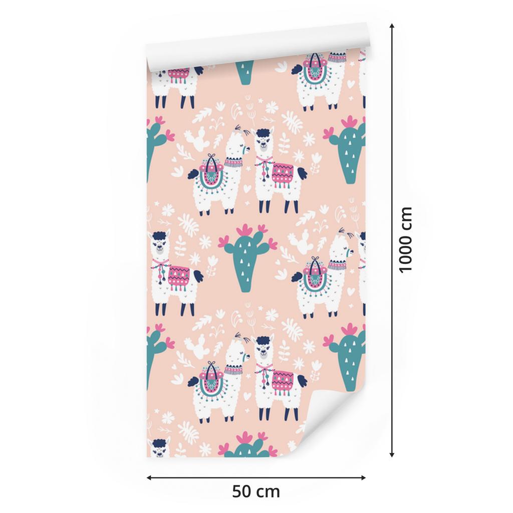 Wallpaper Cheerful Llamas, Cacti and Flowers for Living Room and Bedroom 50x1000