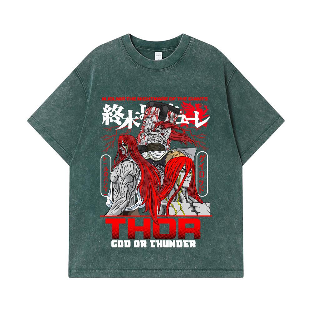 275 GSM Washed T-shirts 100% Cotton Record of Ragnarok V1 Thor Print Unisex Heavy Cotton T Shirt