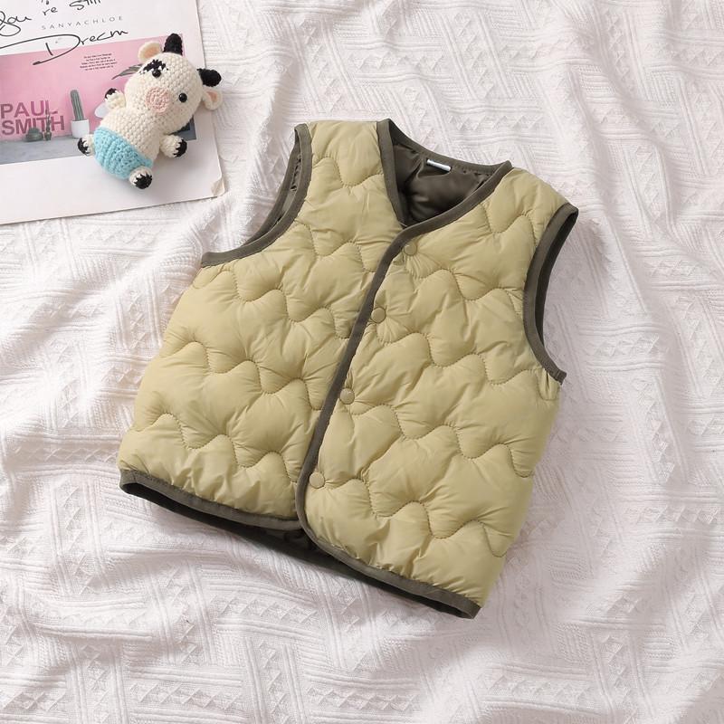 Children's Down Cotton Vest Boys' and Girls' Thick Autumn and Winter Warm Shoulder Medium and Young Children's Solid Color Vest Jacket
