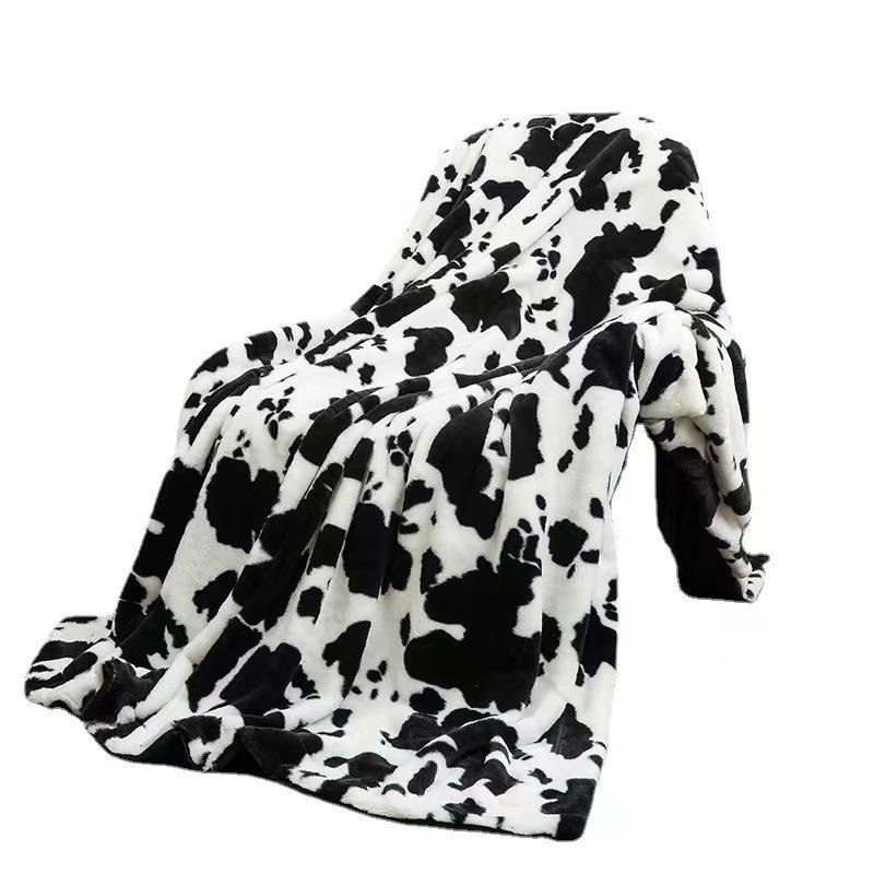 G5Zins Double Layer Cow Print Flannel Blanket for Dorm, Office, Nap, or Sofa Use