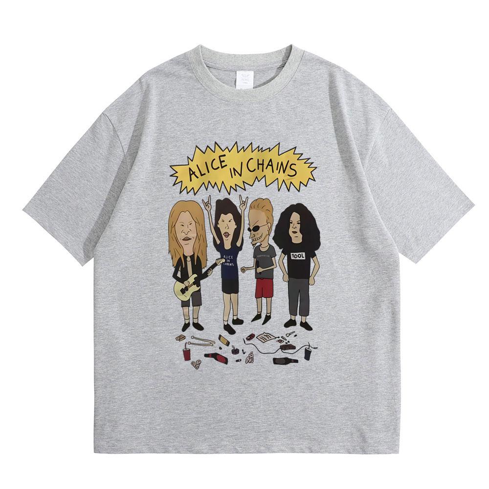 Rock Band Alice in Chains Cartoon Style T Shirts Men Women Oversized Gothic Streetwear Male Vintage Casual Short Sleeve Tshirt