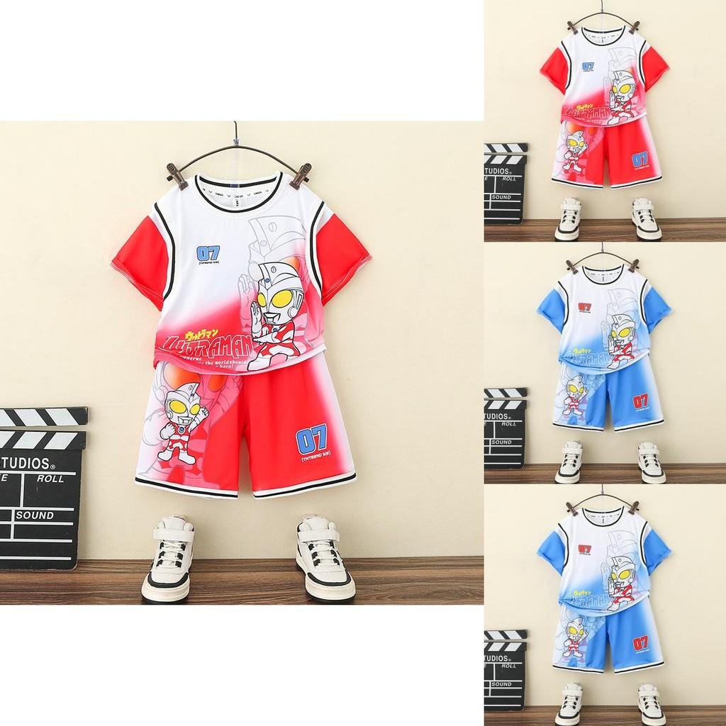 Boys Summer Outfit 2024 Stylish Cotton Two Piece Set Soft Comfortable Cartoon Design For Ages 3 To 8