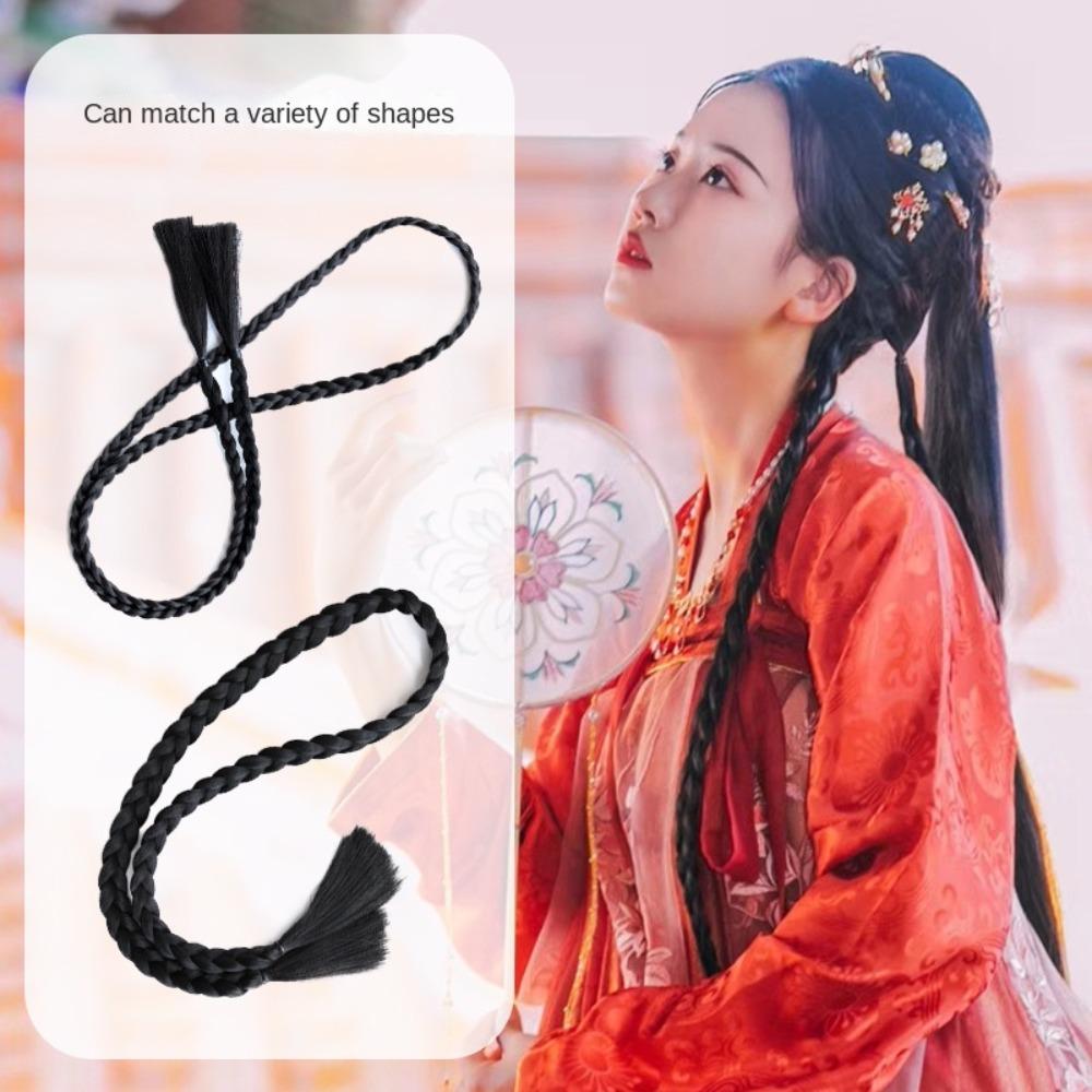 Vintage Headwear Braided Hair Rope Hanfu Cosplay Hair Pieces Long Braided Hair Twist Braid Wig