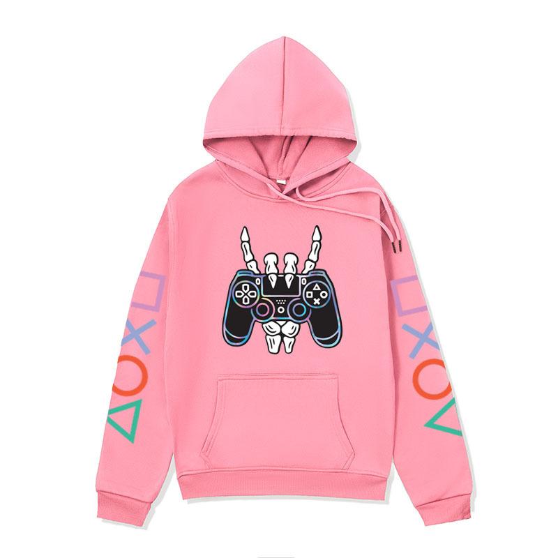 Winter Comfortable Fashion Long Sleeved Letter Game Console Icon Printed Hoodie-Soft Medium Stretch Polyester Fabric Winter Relaxed Fit Clothing