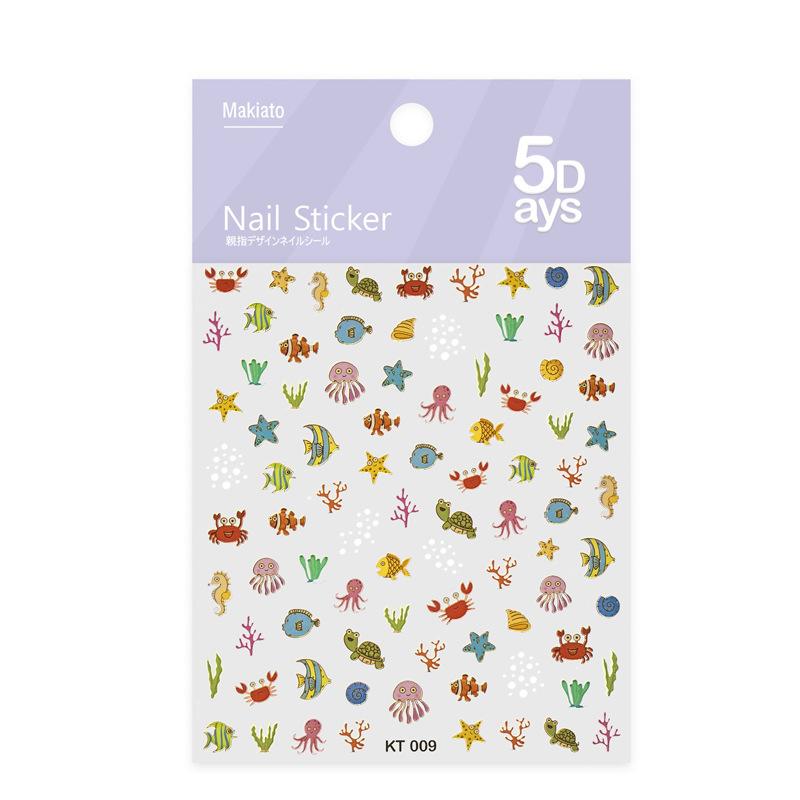 Cartoon Ocean Nail Art Stickers 3D Summer Starfish Seashell Nail Decals Colour Decoration Nail Charm Nail Art Supplies