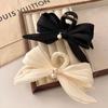 Elegant White Bowknot Hair Claws for Women  Korean Simple Large Size Pearl Mesh Shark Hairpin Hair Claw Hair Accessories