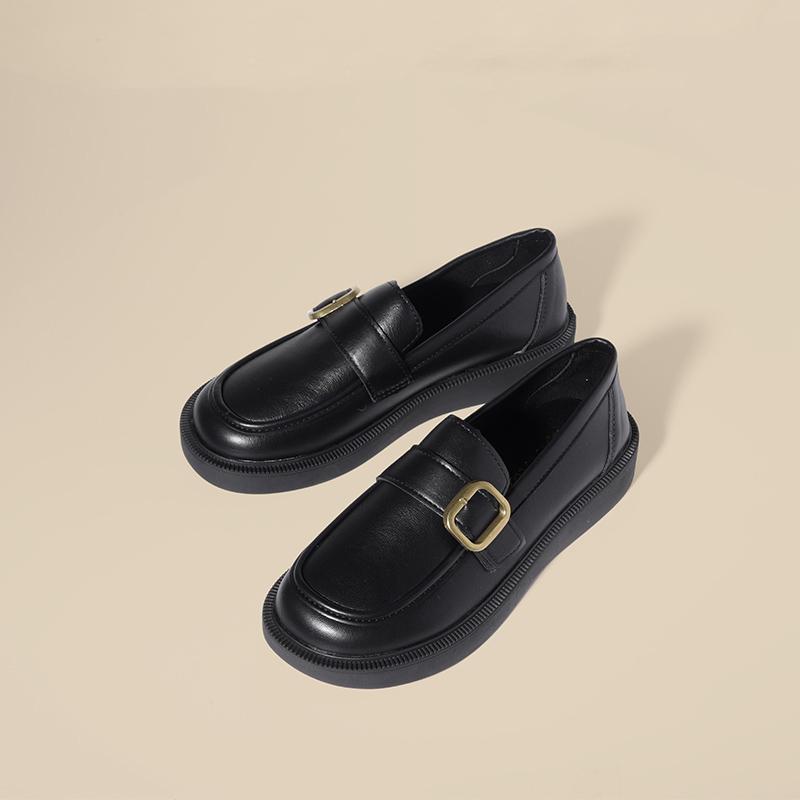 

Мокасины на толстой подошве. Женские весенне-летние туфли в стиле ретро во французском стиле Мэри Джейн. Нишевые маленькие кожаные туфли в британском стиле черного цвета. 37